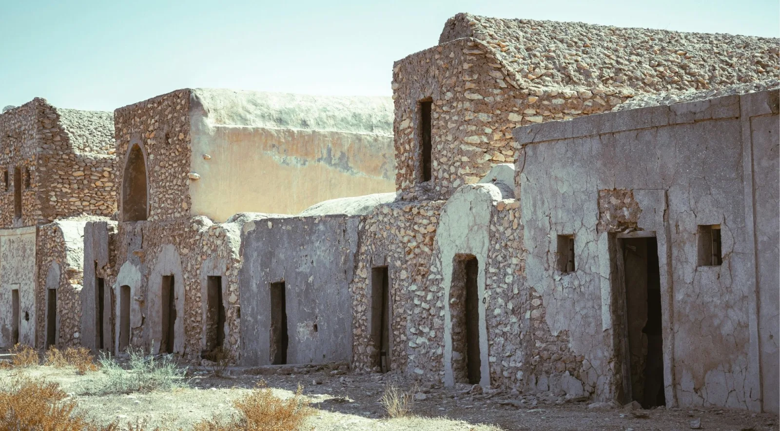 The stone ruins of a fortified Berber granary on the Dahar plateau