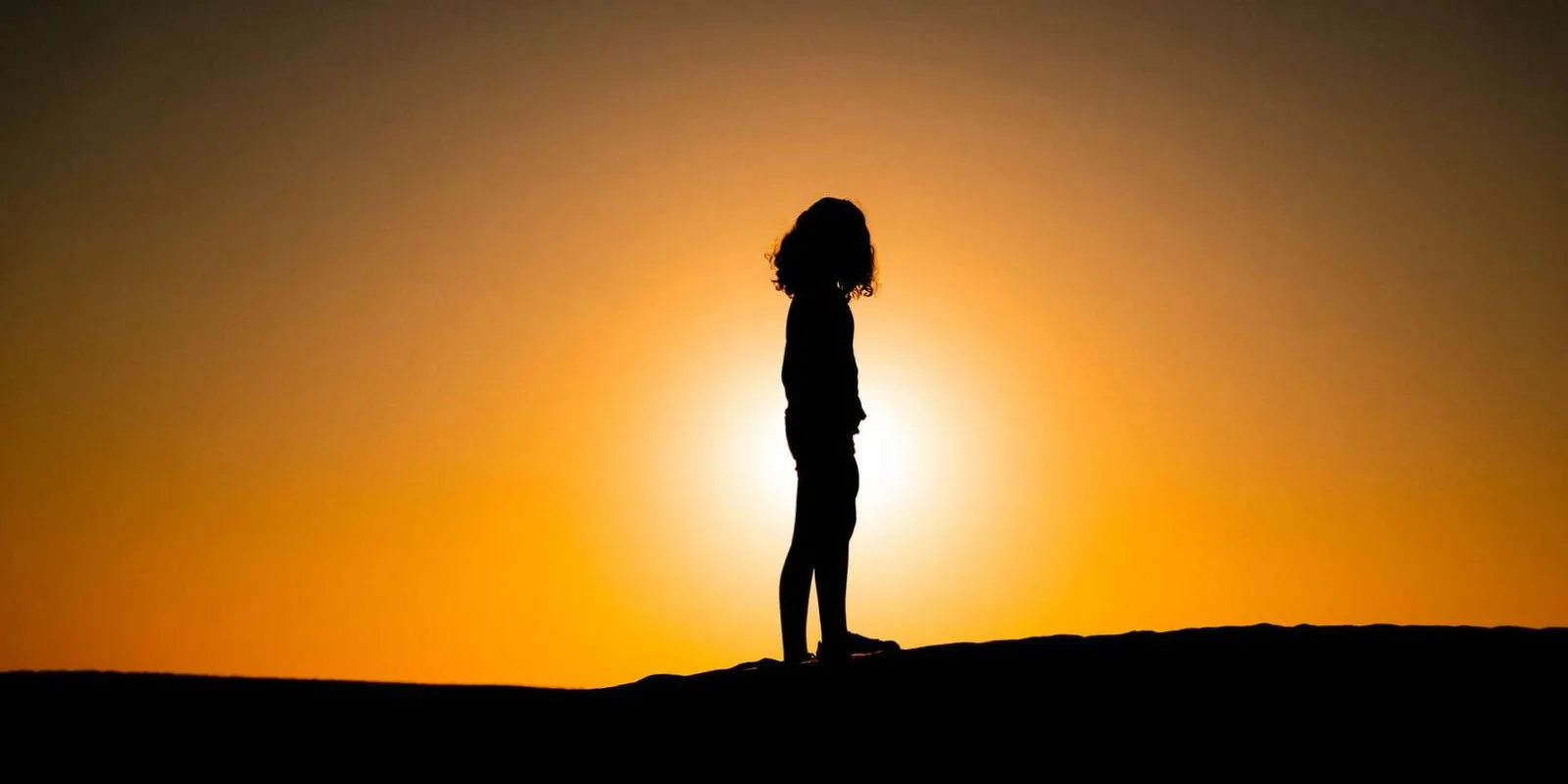 A visitor silhouetted against the desert sunset