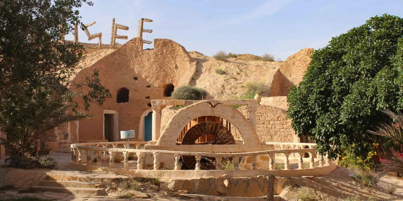 The courtyard of the Sidi Driss cave hotel at Matmata